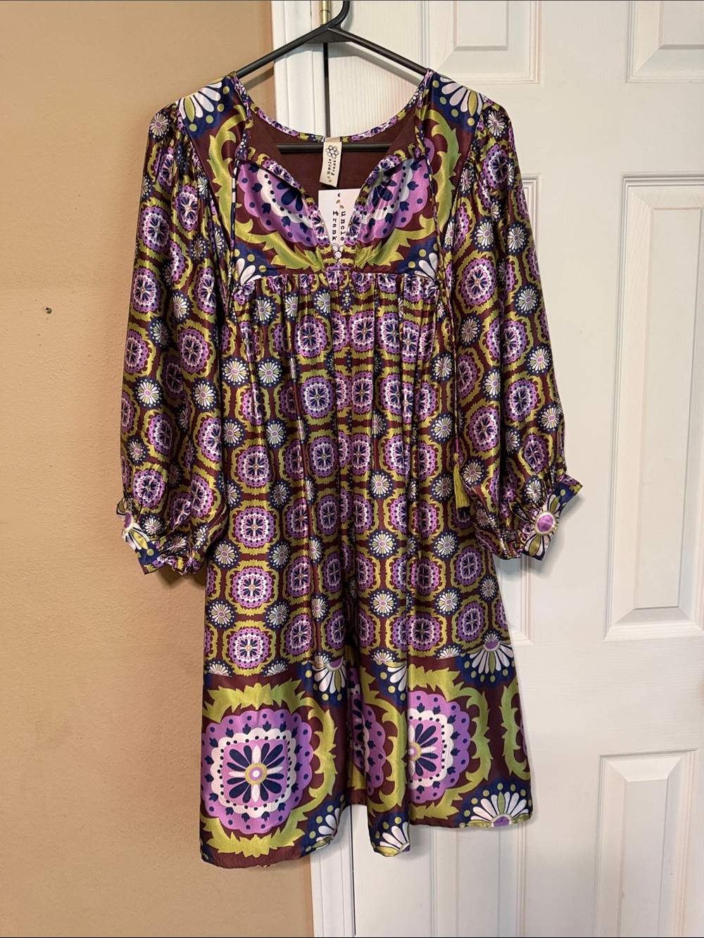 Uncle Frank Purple & Green Floral Long Sleeve Dress
